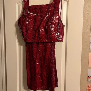 Plus | 2X | Co-ord | Red Faux Leather w/ Snake Print (Lined) | Crop top & Pants